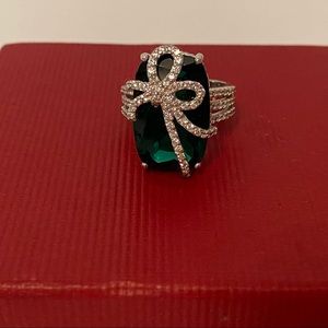 EMMA SKYE DSMK RING STERLING SILVER 925 RIBBON BOW GREEN FACETED CZ SIZE 8